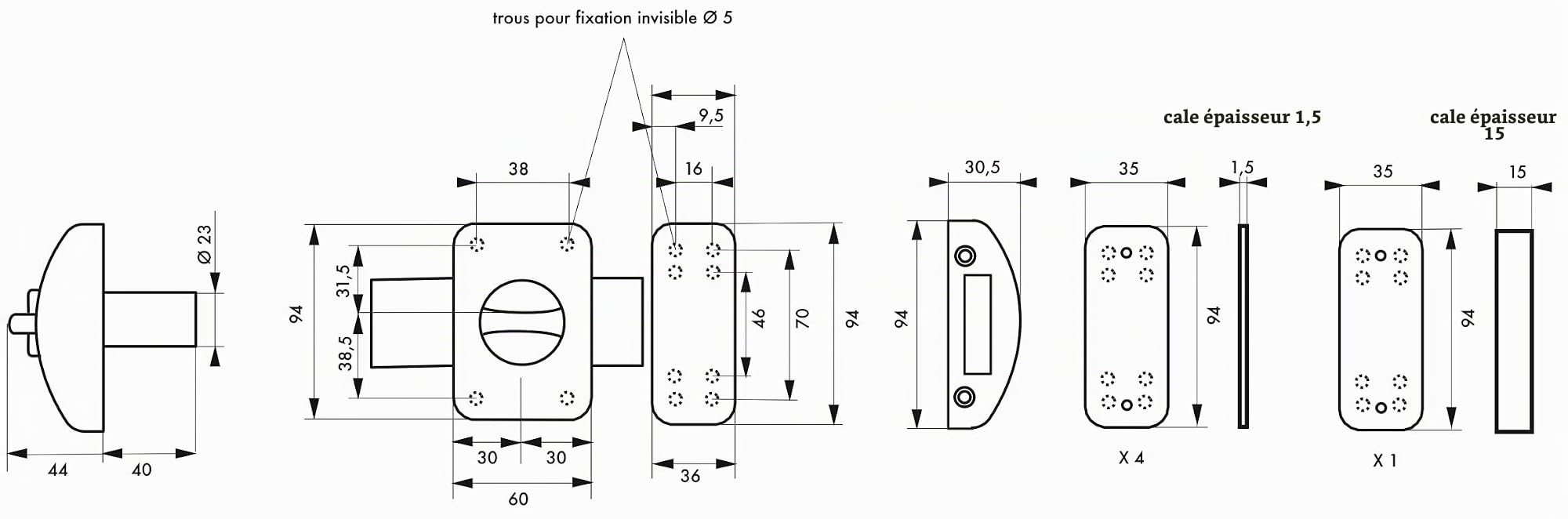 THIRARD Verrou à Bouton et Cylindre Acier Cylindre 40 mm Verni