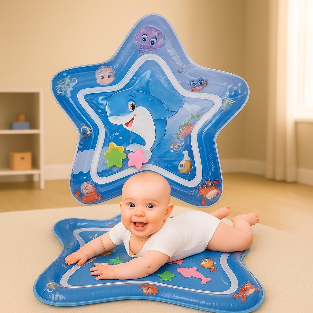 Toy Imagine Tummy Time Water Mat for Babies | Brain Development & Sensory Toys for Infants 3-12 Months | Star Shape Mat with Floating Water Toys | Newborns & Perfect Baby Arrival Gift, Multicolor