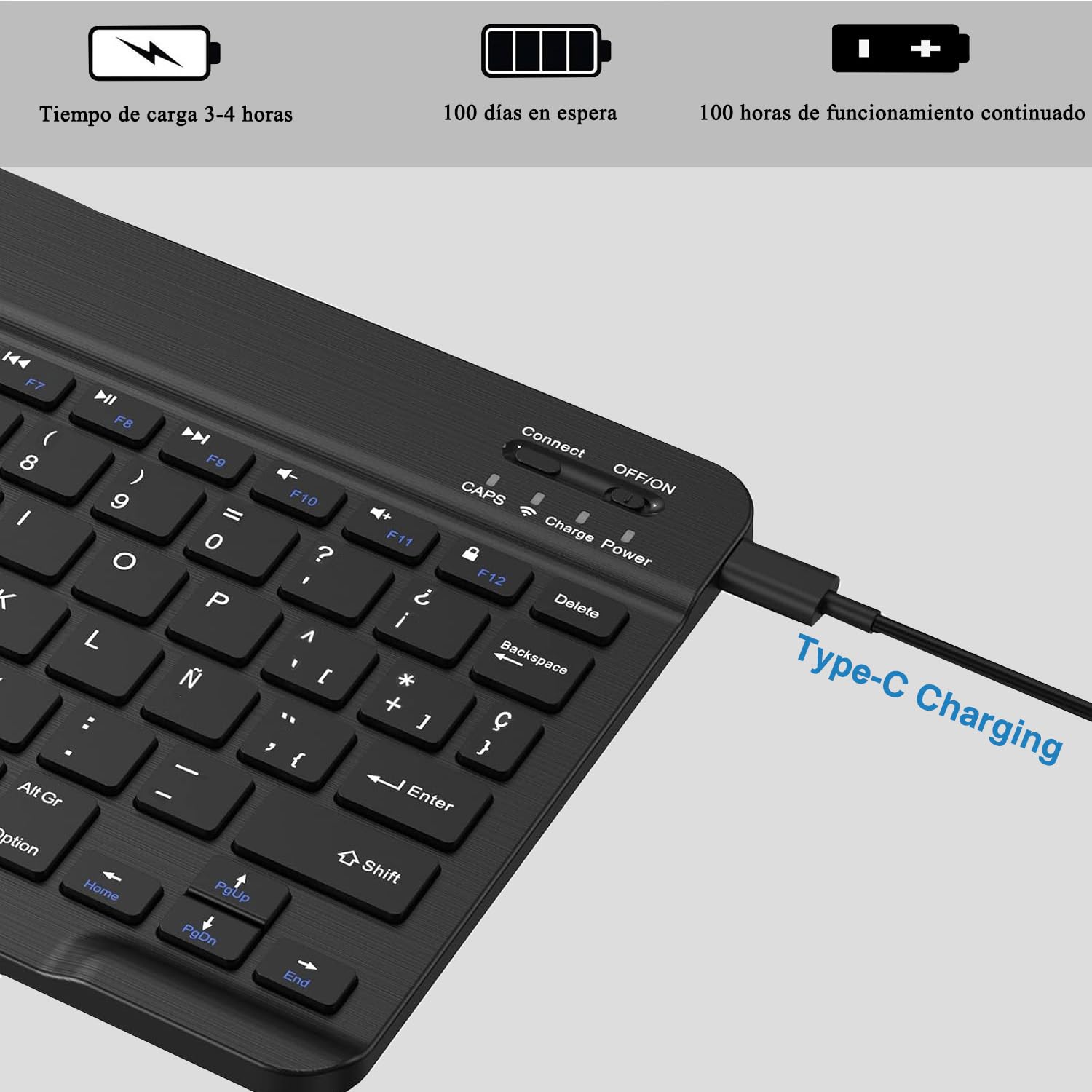 Retroiluminado Teclado y Ratón Inalámbrico Bluetooth, Teclado y Ratón Recargables Silenciosos y Portátiles para iPad Tablet/PC/iOS/Android/Windows, QWERTY Español Ñ, Retroiluminado