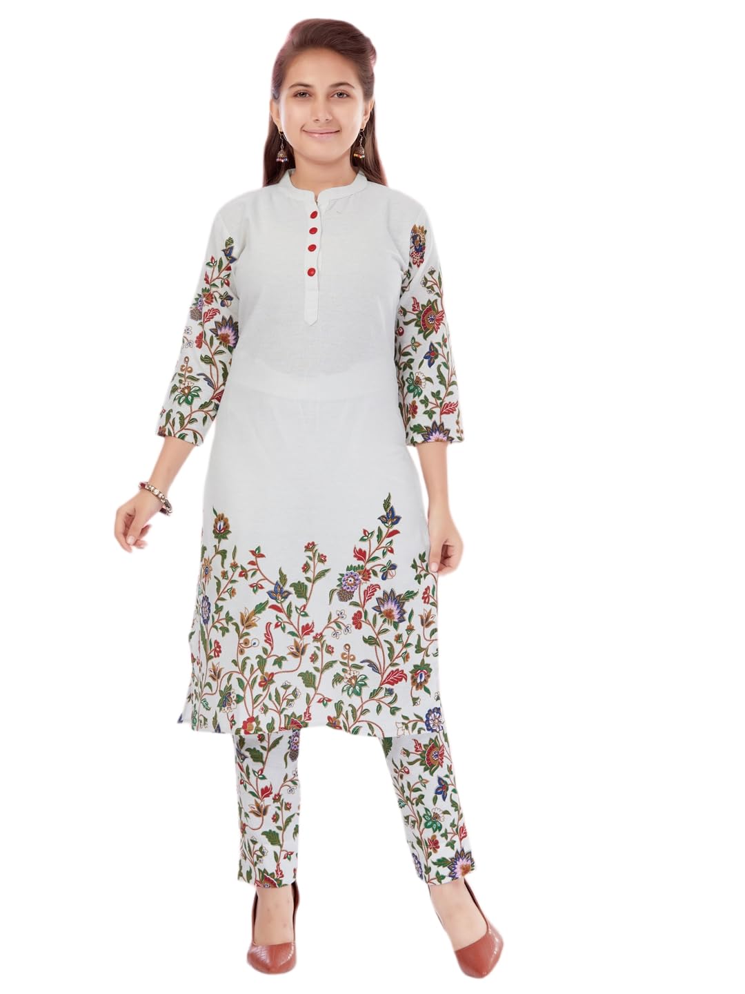 Aarika Girls White Colour Cotton Printed Kurti Pant (Kp-K-715-White-36)