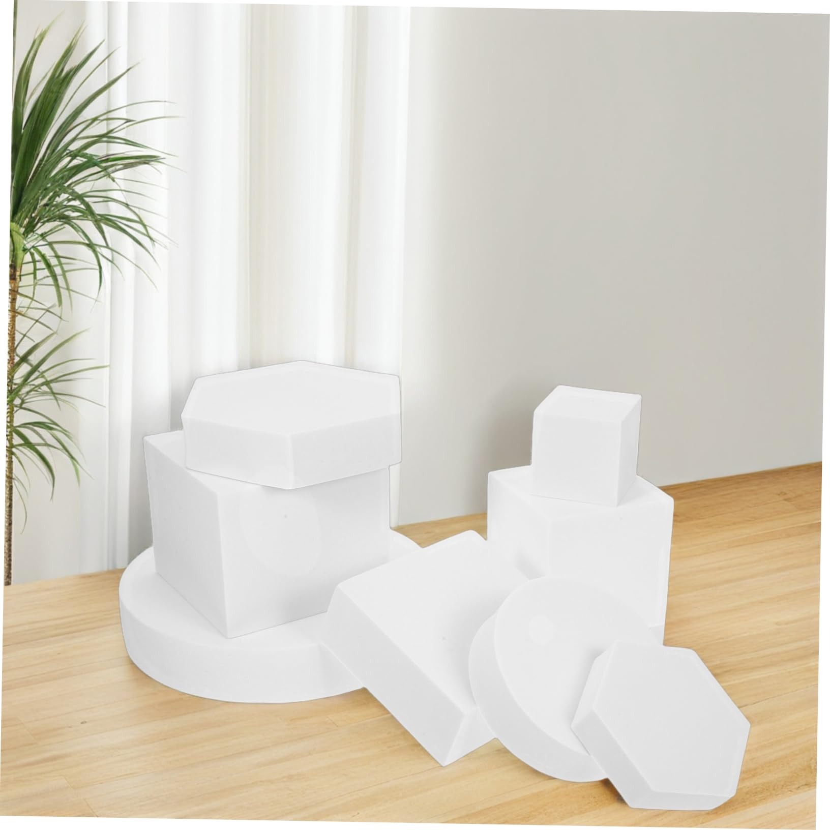 LALAFINA Accessoires Photographie Lot de 8 Cubes Géométriques Légers en Mousse Blanche pour Décoration et Photographie de Bijoux