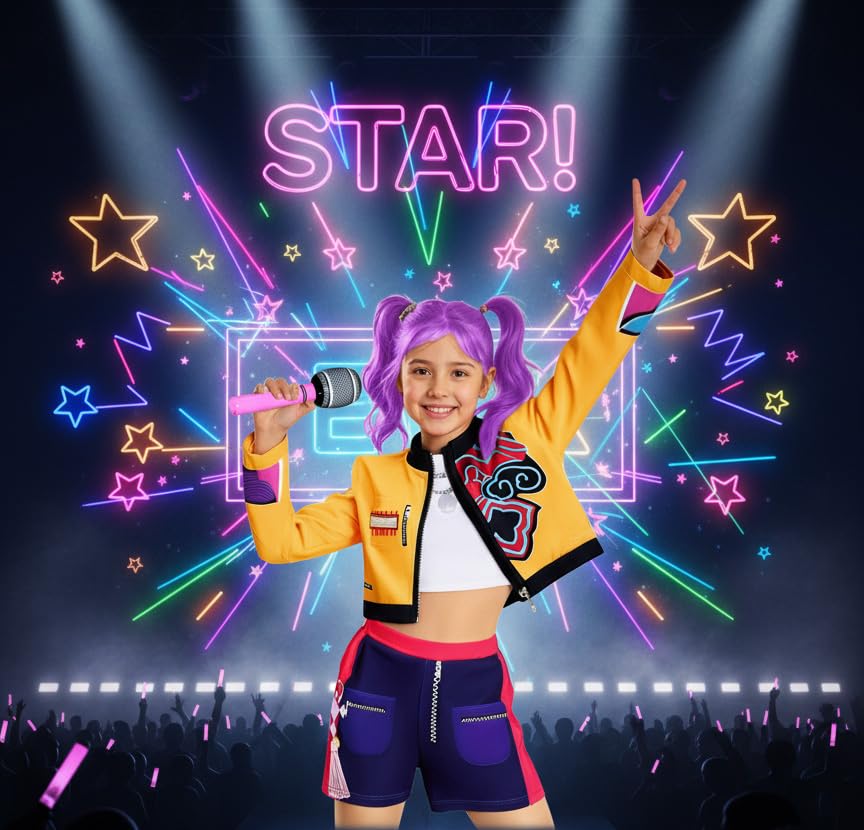 9Pcs Girls Pop Singer Costume Halloween Costume Cosplay Outfits with Accessories for Kids2