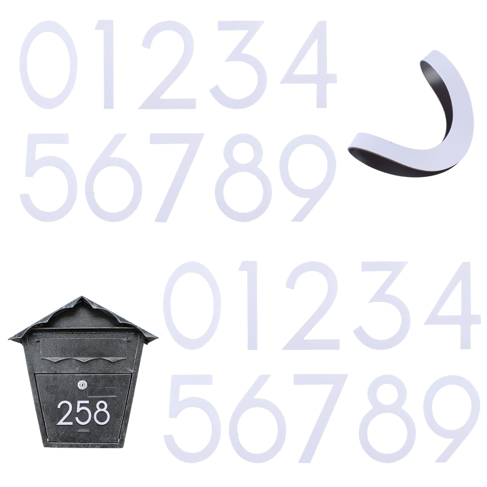UFURMATE 20Pcs Magnetic Number for Mailbox 3 Inch Shaped Address Number Sign 0-9 House Numbers Magnets for Mailbox, Cabinet, Apartment, House, Office, Hotel Room (White)