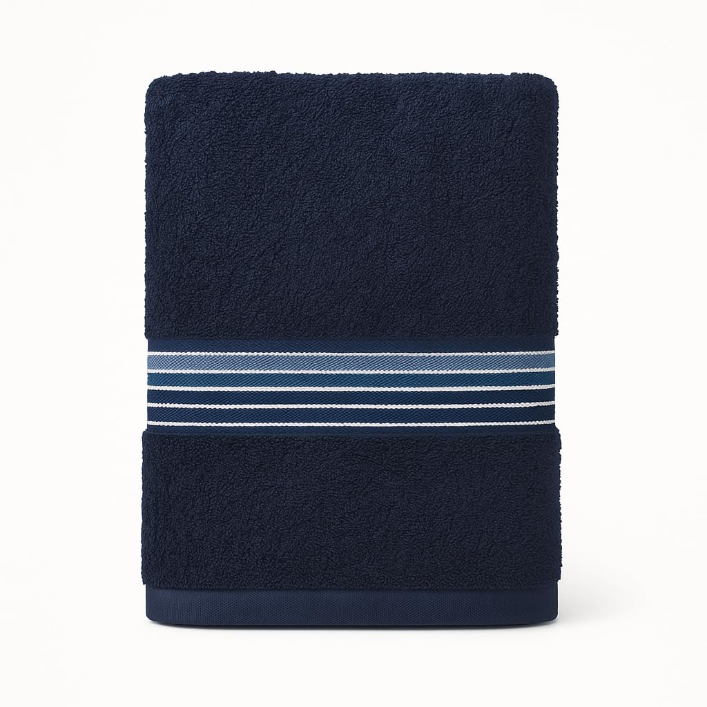 Soft Cotton Striped Bath Towel Extra Absorbent Quick-Dry Plush Lightweight Bathroom Towel for Everyday Use Navy Blue 30
