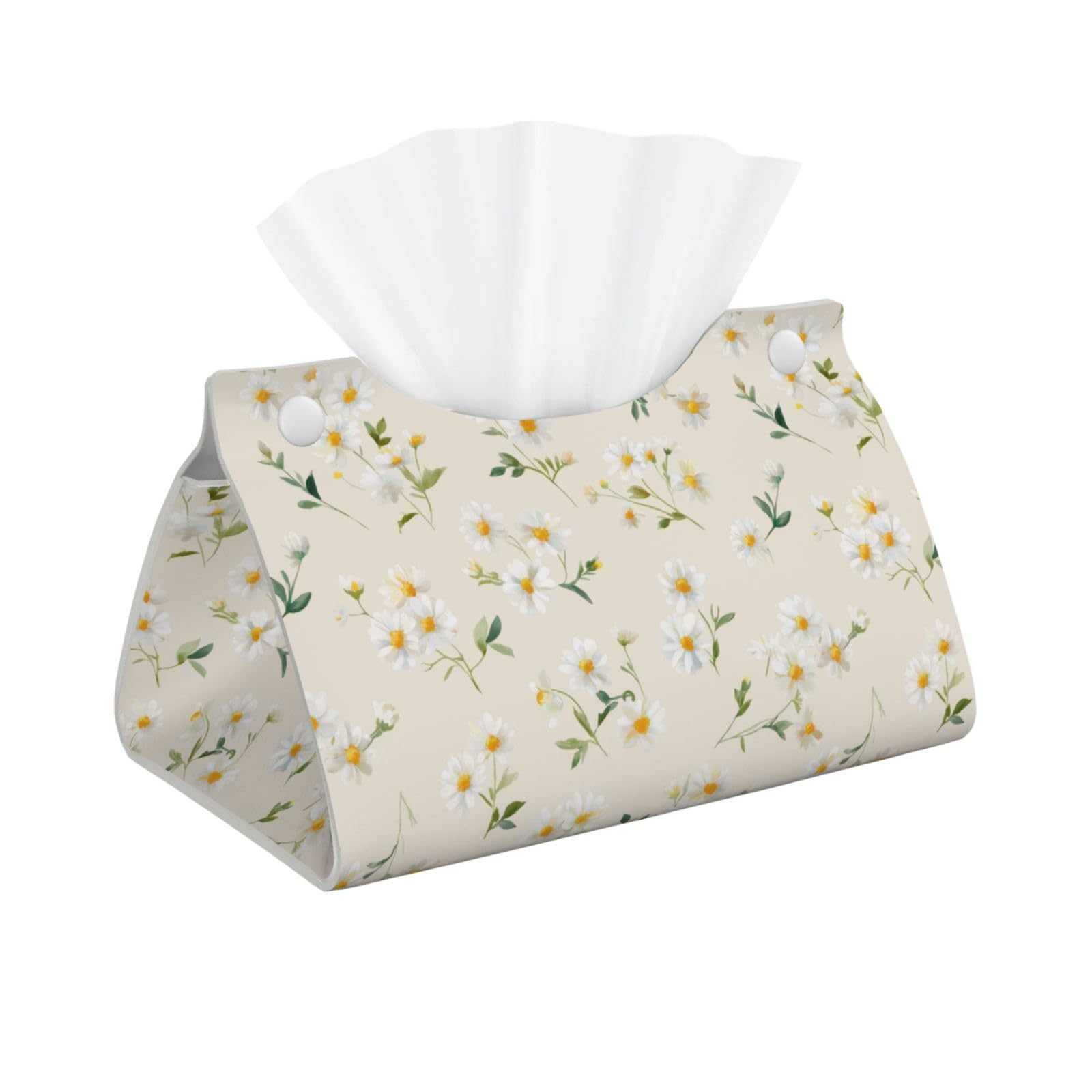 Tiny White Daisies with Soft Yellow Centers Tissue Box Cover Rectangle Pu Leather Tissue Box Holder for Car Bathroom Bedroom Desk Tabletop Decor