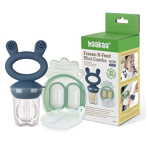 Haakaa Freeze-N-Feed Mini Combo con alimentador de alimentos de silicona y mini bandeja de silicona Alimentador automático de alimentos sólidos