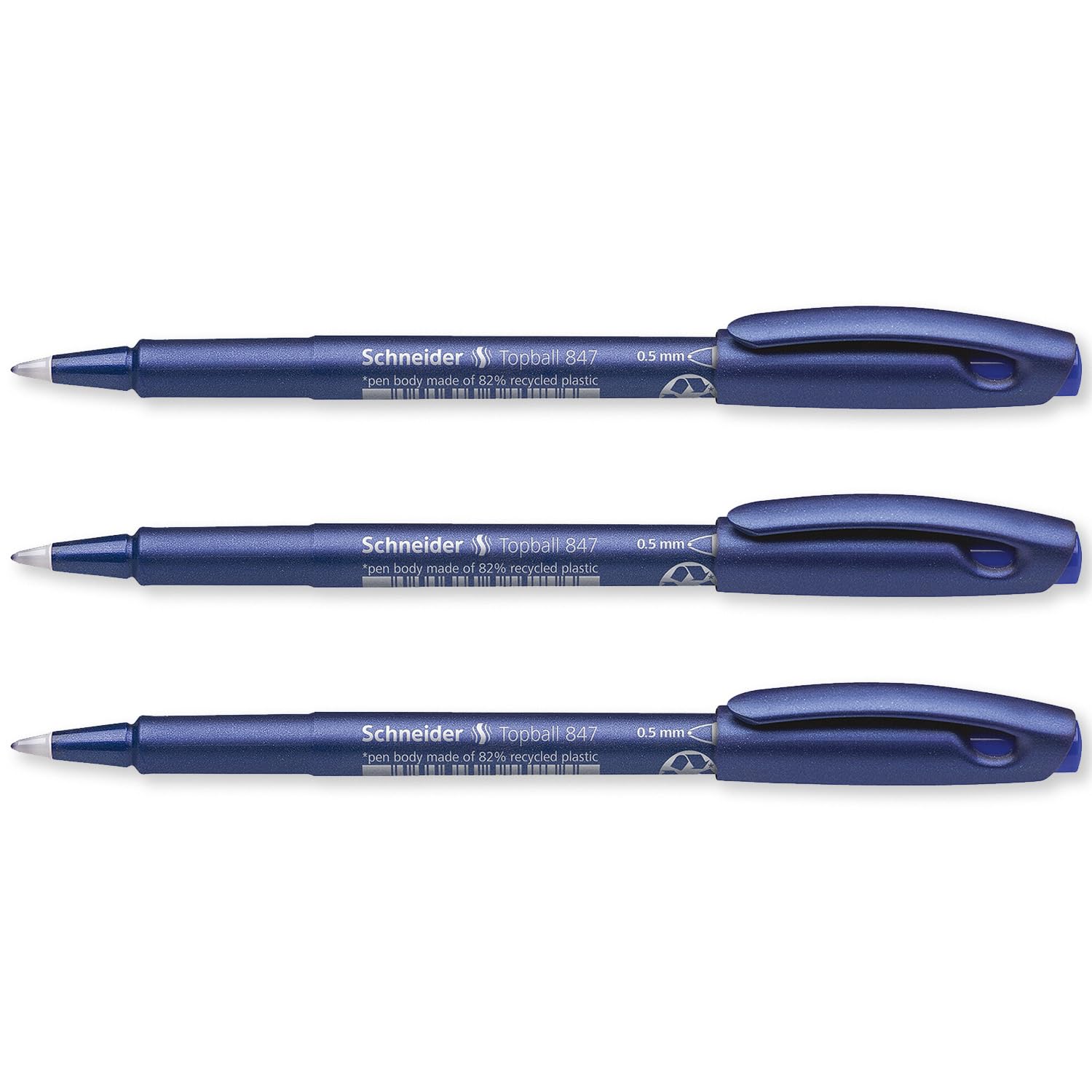 Schneider Topball 847 Rollerball Pen 0.5mm Smooth Writing Blue Pack of 3