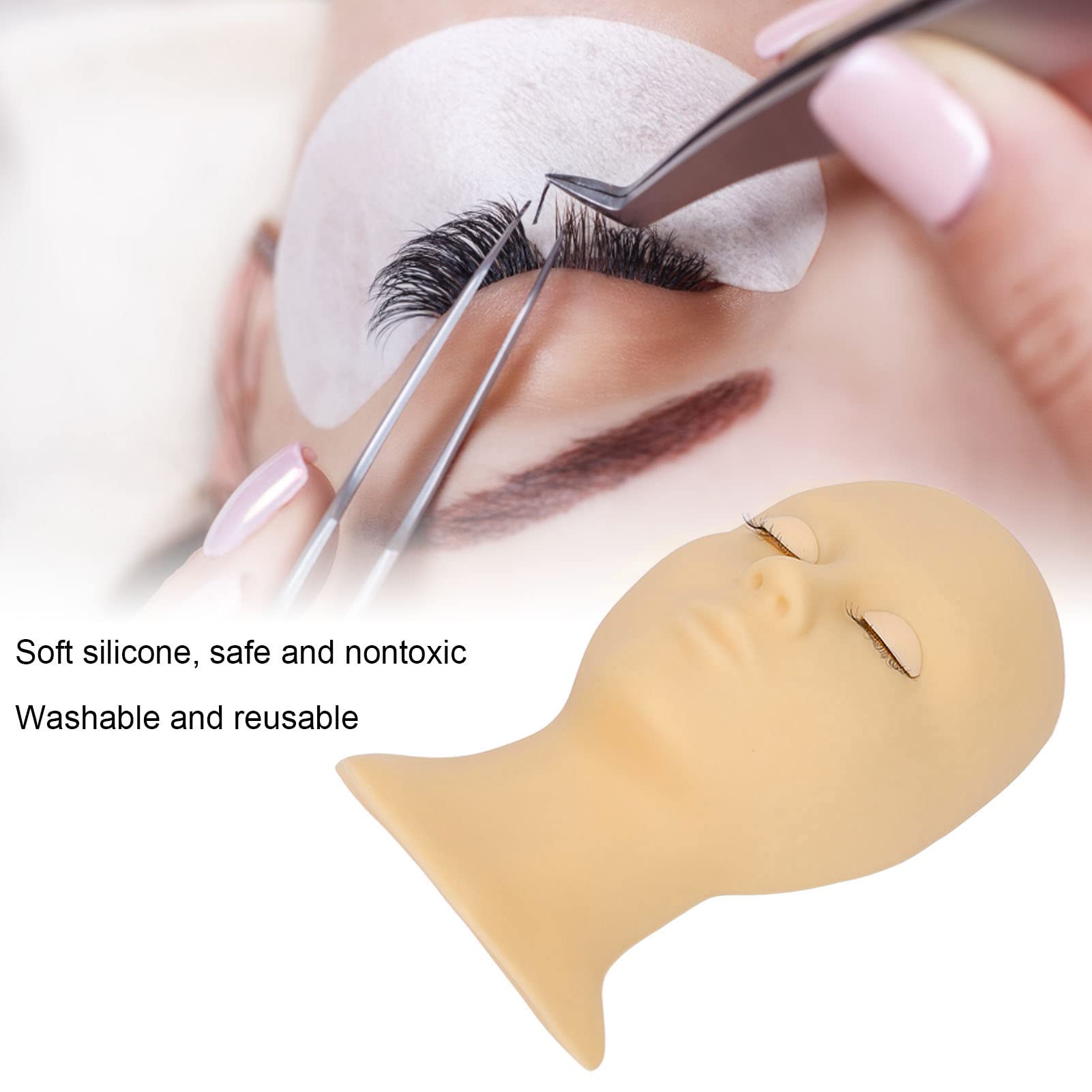 Lash Mannequin Head,Replaced Eyelids Mannequin Head, for Lash Extension Practice with 1 Pair Replaced Eyelids - Image 4
