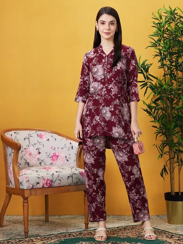 Image of AV2 Women's Maternity Night Suit Set|Nursing|Feeding Printed Tunic & Bottom Coord Set 2426