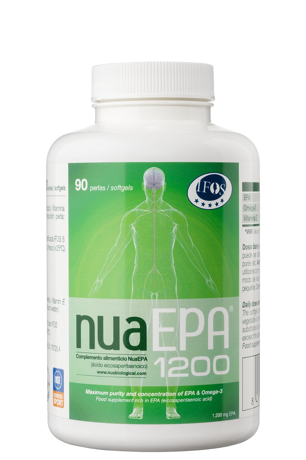Nua Biological - NuaEPA 1200 - Complemento Alimenticio a base de EPA (Ácido eicosapentaenoico) - Omega 3 Marino de Pescado Azul - 90 cápsulas en forma de triglicérido (1200mg EPA puro/​perla)