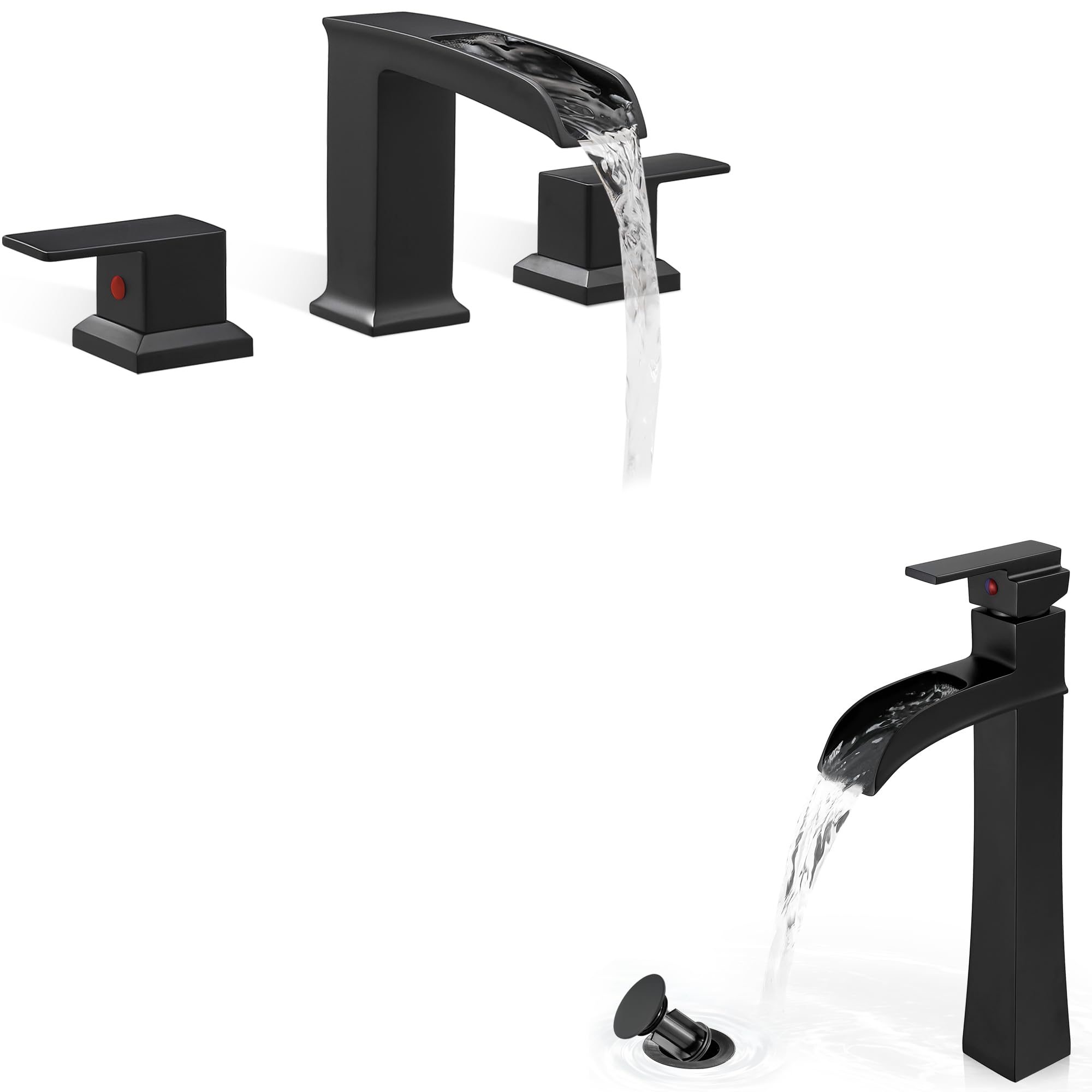 Hcfyauis Black 6-16 Inch Bath Tub Faucets 3 Hole, High Flow Bathtub Faucet Set 2 Handle, Widespread Bathtub Faucets, Vessel Sink Faucet Single Handle Bathroom Faucet Waterfall 12 Inch Tall