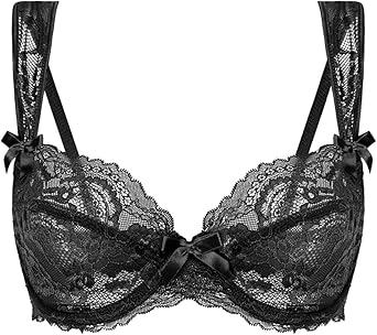 Womens Balconette Bras Lace Unlined Demi Underwire Bra Mesh See Through Non Padded
