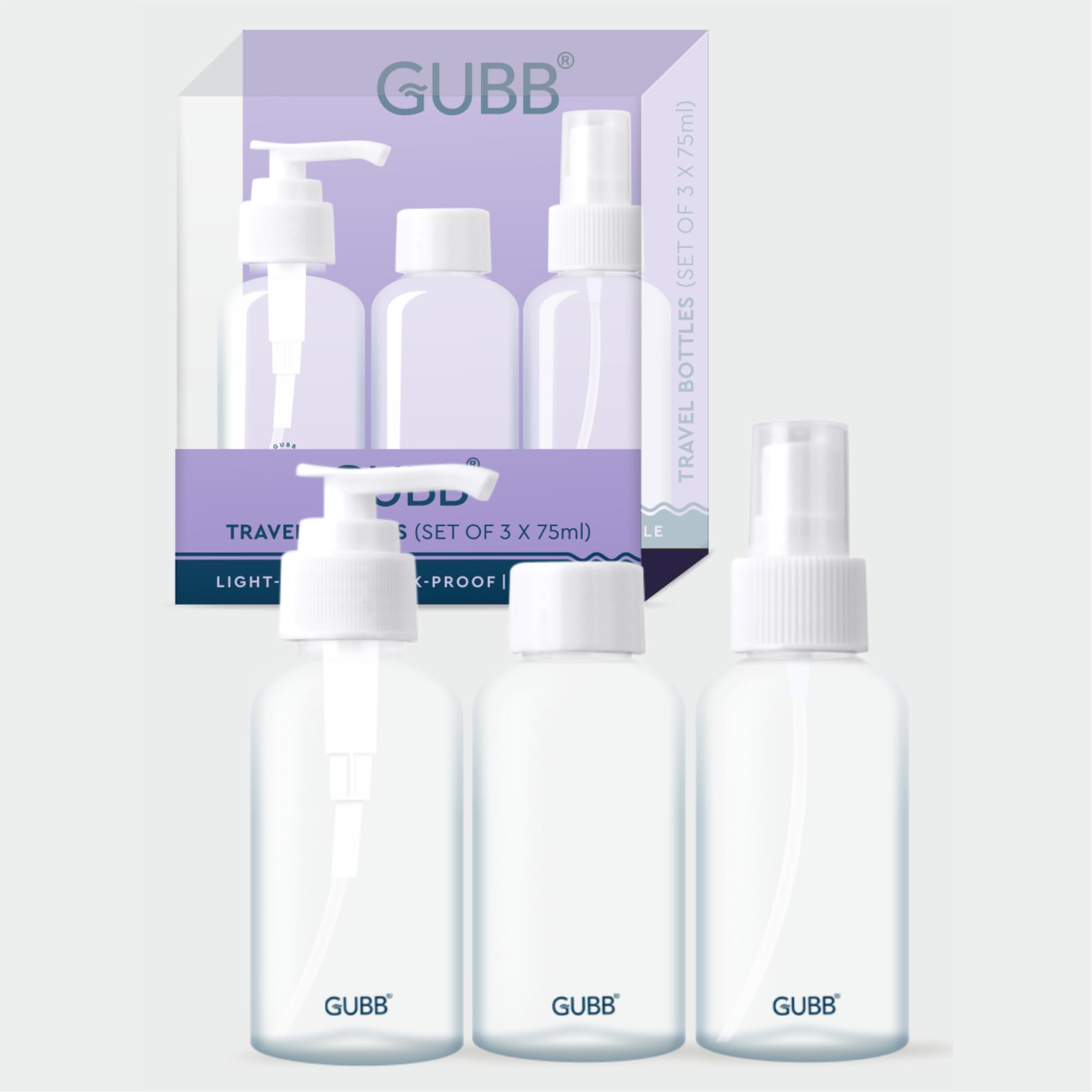 GUBB Travel Bottle Set | Travel Bottles For Toiletries | Refillable Bottles With Pump, Spray & Cap-image-26