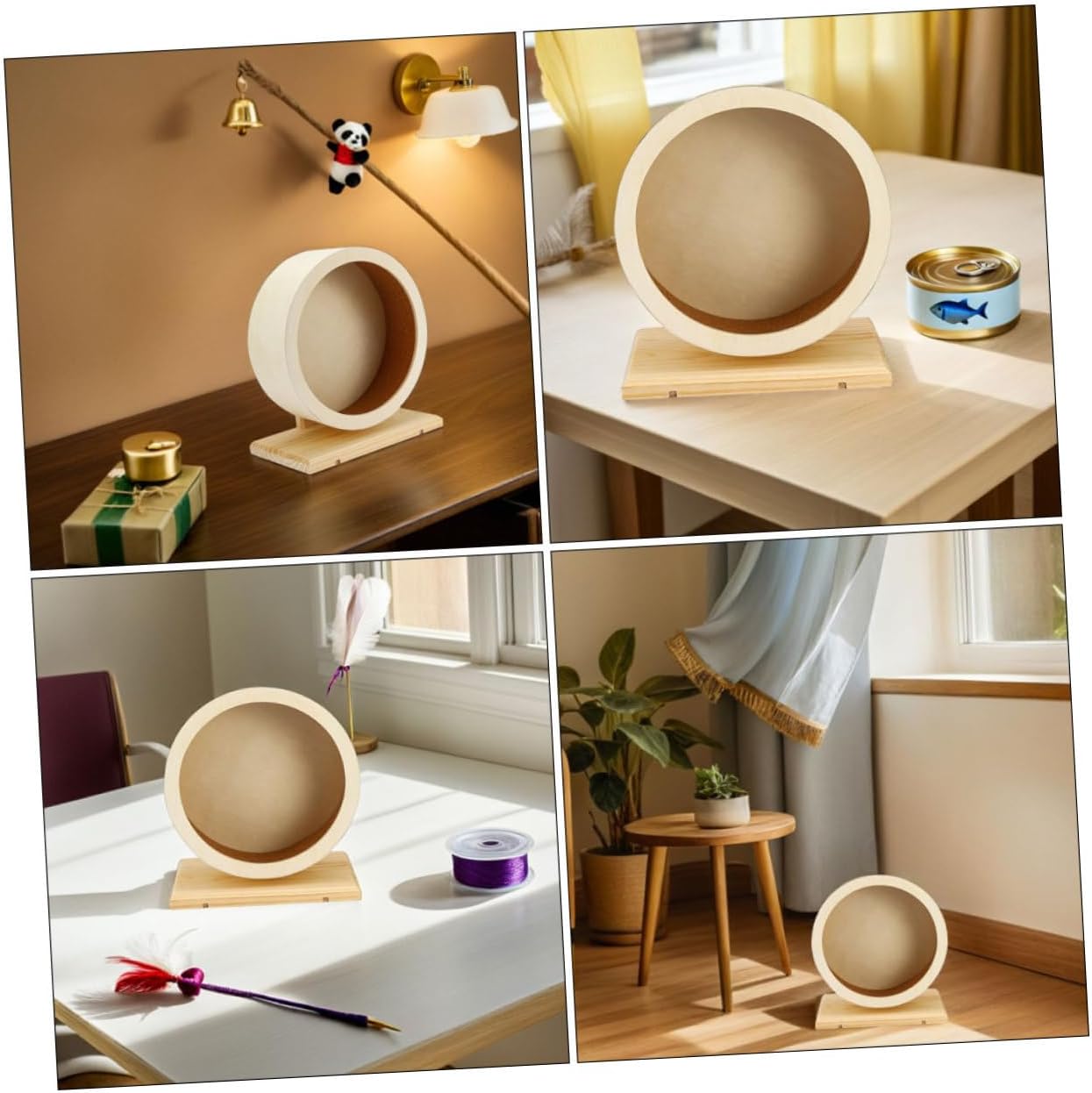 2pcs Quiet Wooden Hamster Exercise Wheel with Soft Cork Liner Paw-Friendly Small Animal Exerciser for Hamsters Chinchillas Guinea Pigs Stable Silent Running