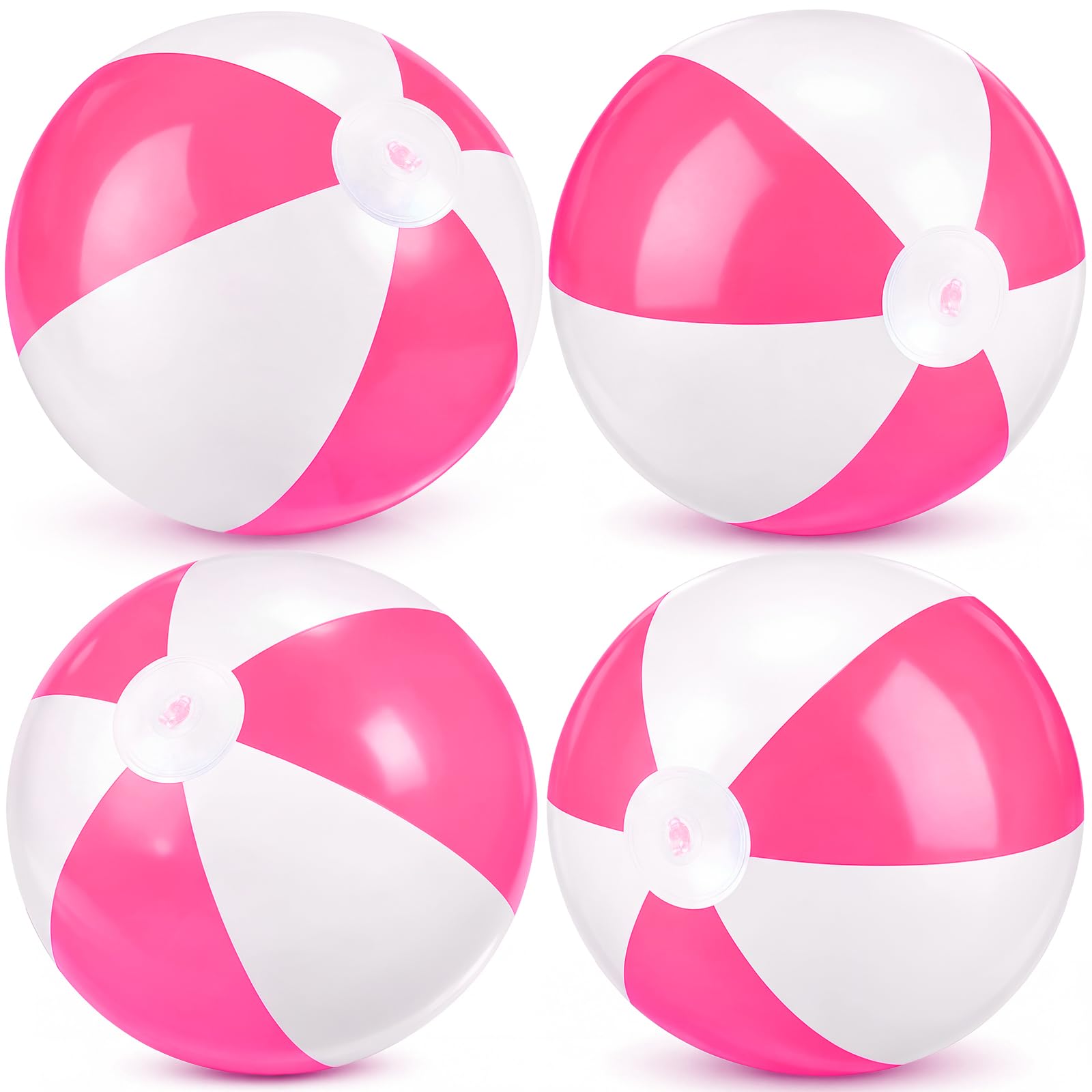 MiniInflat 4 Pack Pastel Beach Balls,Pink &amp; White,16 Inch