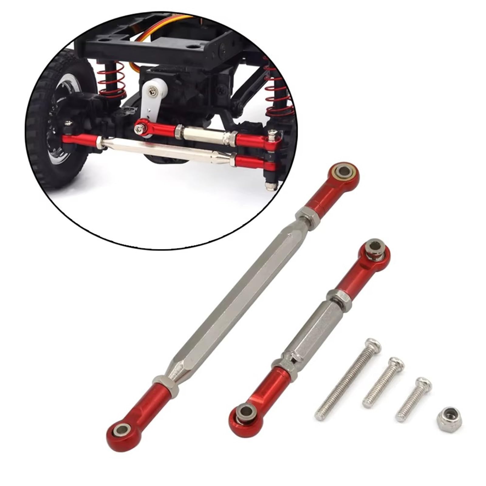 RC Upgrade Accessories for MN78 1/12 RC Car Spare Parts Metal Upgrade Parts Replacement Steering Rod Tie Rod Link Rod Screws Set RC Car Accessories(Red)