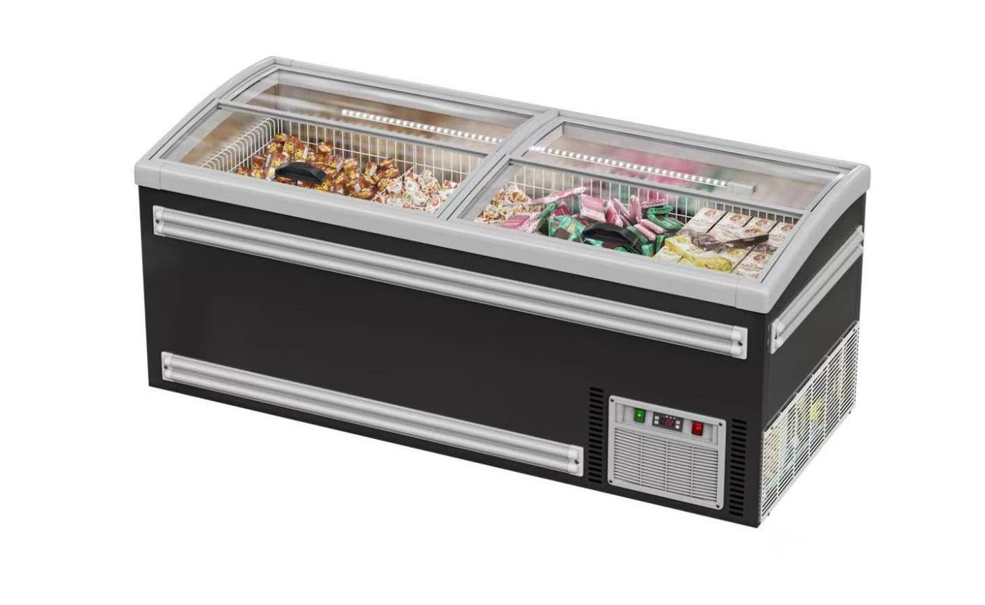 Chest Freezer for Supermarket Glass sliding Door 83" Black Showcase Freezer Curve Display Top w/Storage Baskets-34 Cu.Ft HR-C2100 | Fridge.com