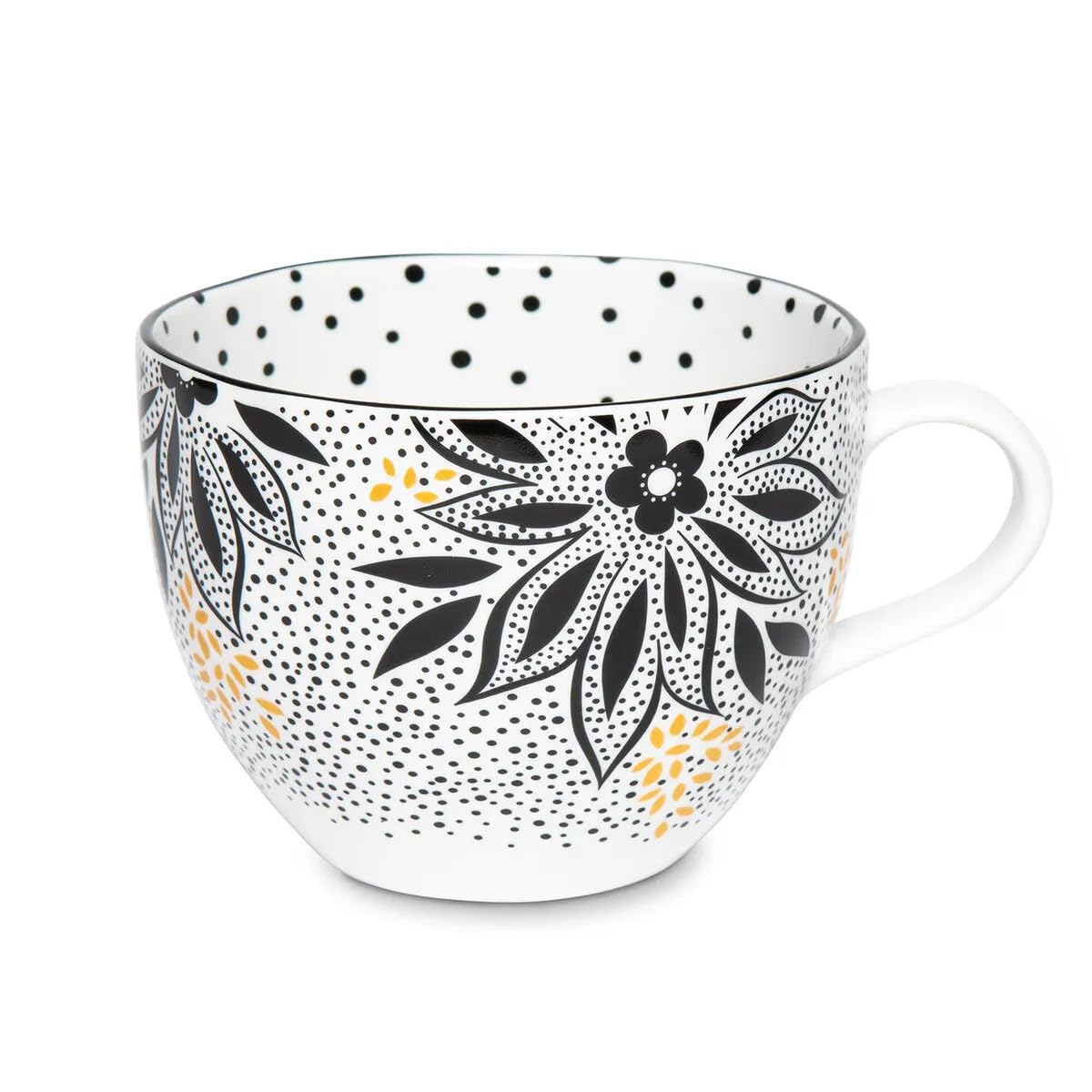 Portmeirion x Sara Miller London Artisanne Noir Lotus Mug (400ml, H8.3cm) – Porcelain Coffee & Tea Mug with Gold Detailing, Black & White Floral Tableware