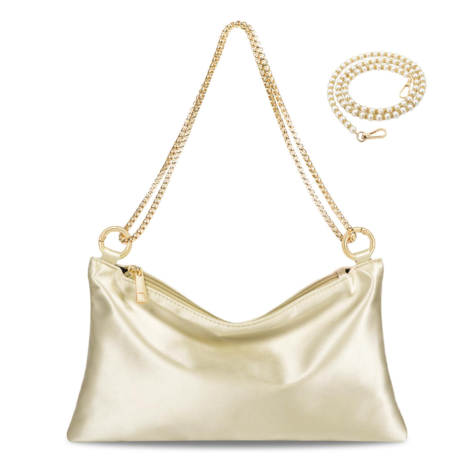 MGBPEI Women Satin Evening Handbag Wedding Prom Clutch Purse Formal Cocktail Party Clutches Shoulder Bag with 2 Bag Chains