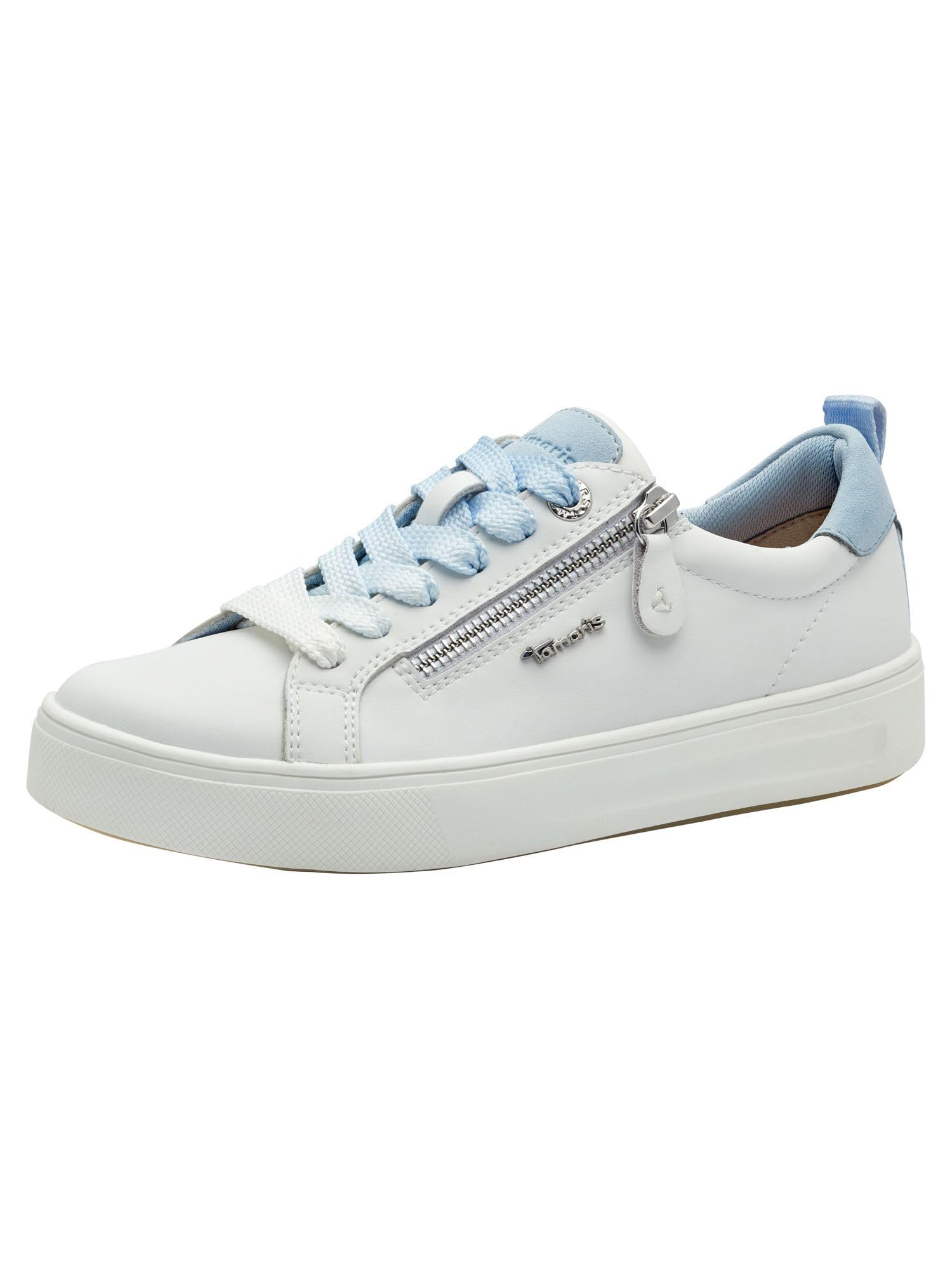 Tamaris Comfort Baskets Femme Plates avec Fermeture éclair Loisirs, White/​Blue, 40 EU