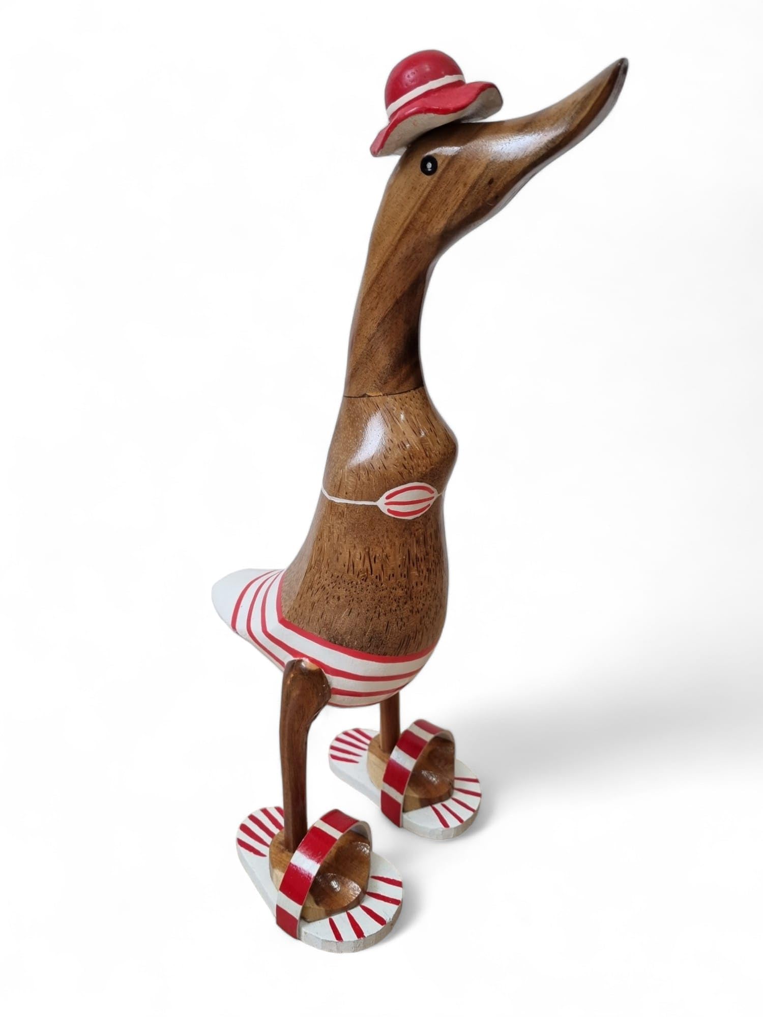 Bambus Holz Bade Enten Paar - 2er Set - Bambus Enten in verschiedenen Farben - 42cm Enten im Badehose und Bikini (Rot)