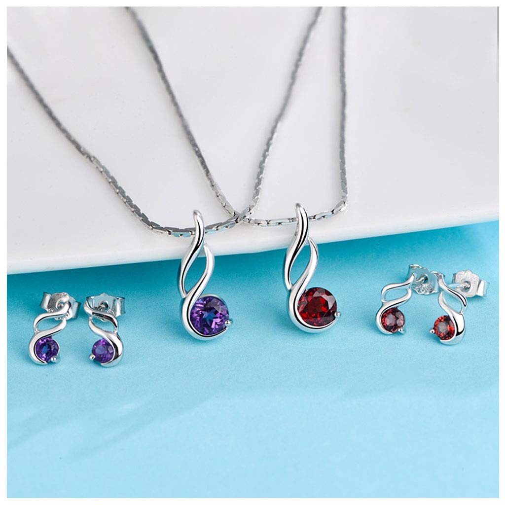 Collane da Donna in Pietra Ciondolo Anello Donna Argento Insieme dell'orecchino Ametista Naturale Collana Classic Red Naturale (Due Colori) Collana con Pendente (Color : A)