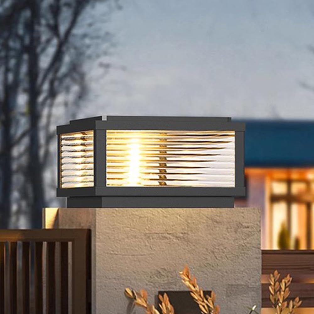 Solar Post Light Fixture Black Solar Powered Post Light Outdoor Column Pillar Lamp Waterproof LED Lantern Large Landscape Lighting Fixture For Patio Yard Garden Pathway Outside Entrance Pedestal Lamp