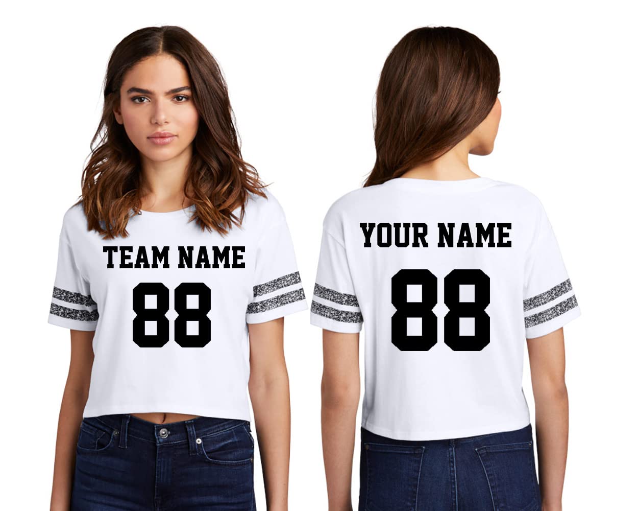 Custom Scorecard Jerseys for Women - Make Your OWN Crop T Shirts - Personalized Distressed Printed Stripes Sleeves Tee