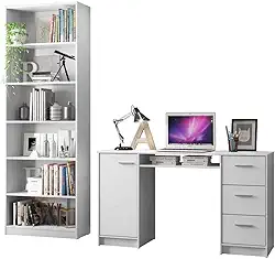 Escrivaninha Madesa Alaska + Estante Livreiro 6908 - Branco