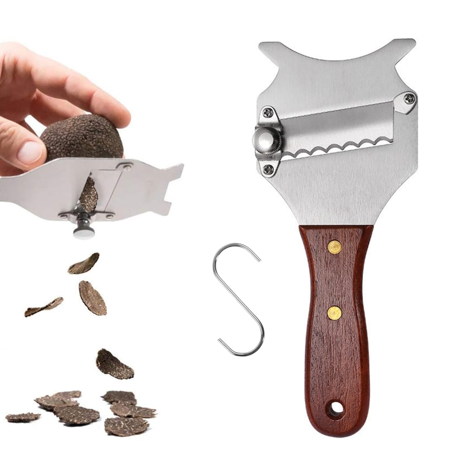 Tokaneit Professional Truffle Slicer, Truffle Slicer, Truffle Slicer, Ergonomic and Non-Slip Wooden Handle and Stainless Steel Wavy Blade for Chocolate, Truffles and Cheese