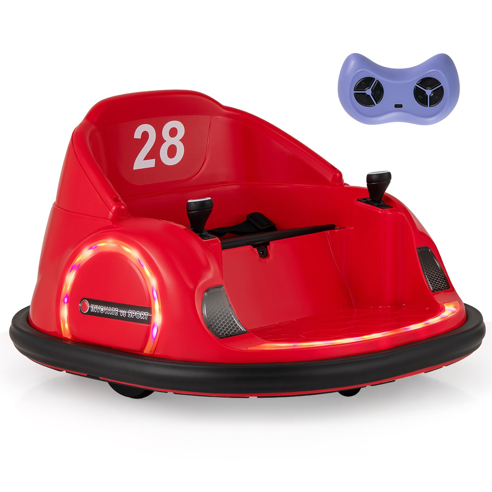 COSTWAY Kids Bumper Car, 360-Degree Rotation Spin Waltzer Cars with Joysticks, Remote Control, Colorful Flashing Lights and Music, Electric Ride on Toy for 18+ Months Old (Red)