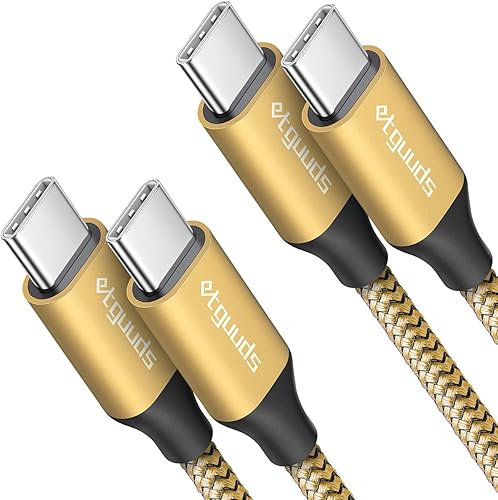 etguuds Cable USB C a USB C dorado de 6 pies, paquete de 2, cable USBC a USBC de 60 W, cable de carga tipo C a C, cable de carga rápida para iPhone