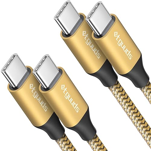etguuds Cable USB C a USB C largo dorado de 10 pies, paquete de 2, cable USBC a USBC de 60 W, cable de carga tipo C a C, carga rápida para iPhone 15
