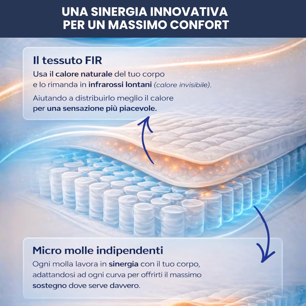 Topper Matrimoniale 7 cm con FIR e Micromolle + Memory Foam, Dispositivo Medico Made in Italy, Sfoderabile Lavabile 30°C, Anallergico Antiacaro, Coprimaterasso Matrimoniale (160x190)