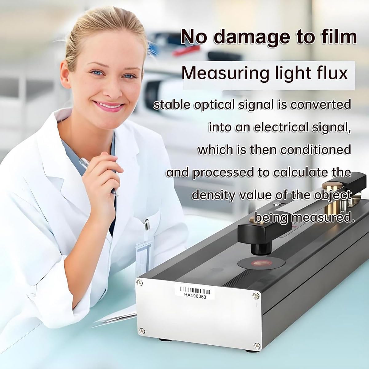 Densitómetro digital portátil en blanco y negro, rango de medición 0-4,5D, apertura de 2 mm, ideal para control de calidad en impresión y fotografía
