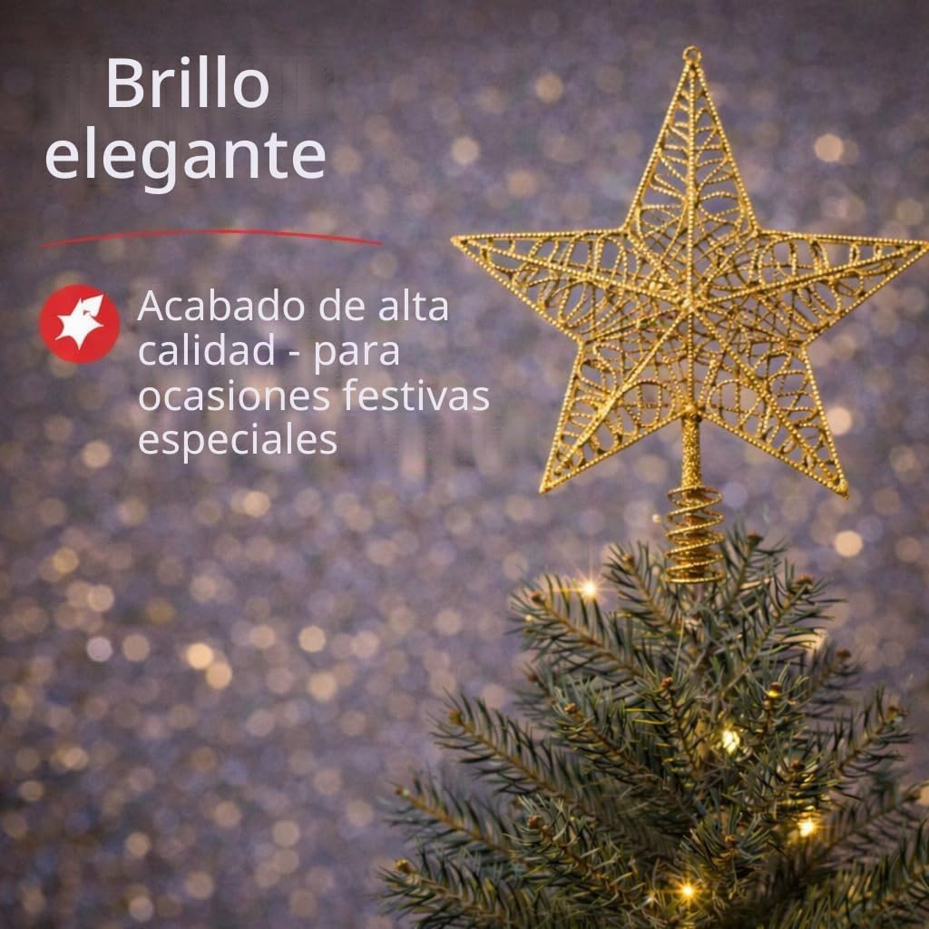 Estrella Dorado en la Copa del árbol - Accesorio de la Copa del árbol de Navidad para el Abeto, la Copa del Abeto del árbol de Navidad