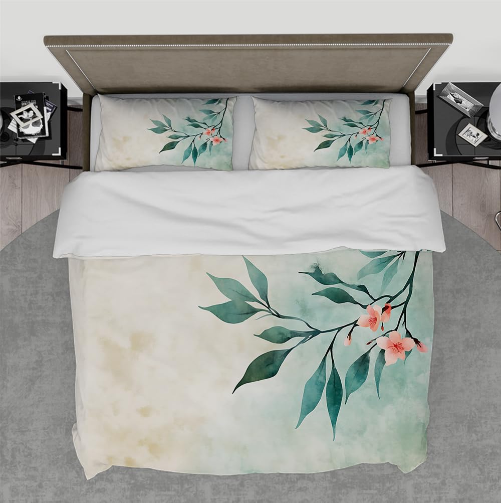 Housse de couette florale 200x220cm style rétro avec taies pour chambre parentale