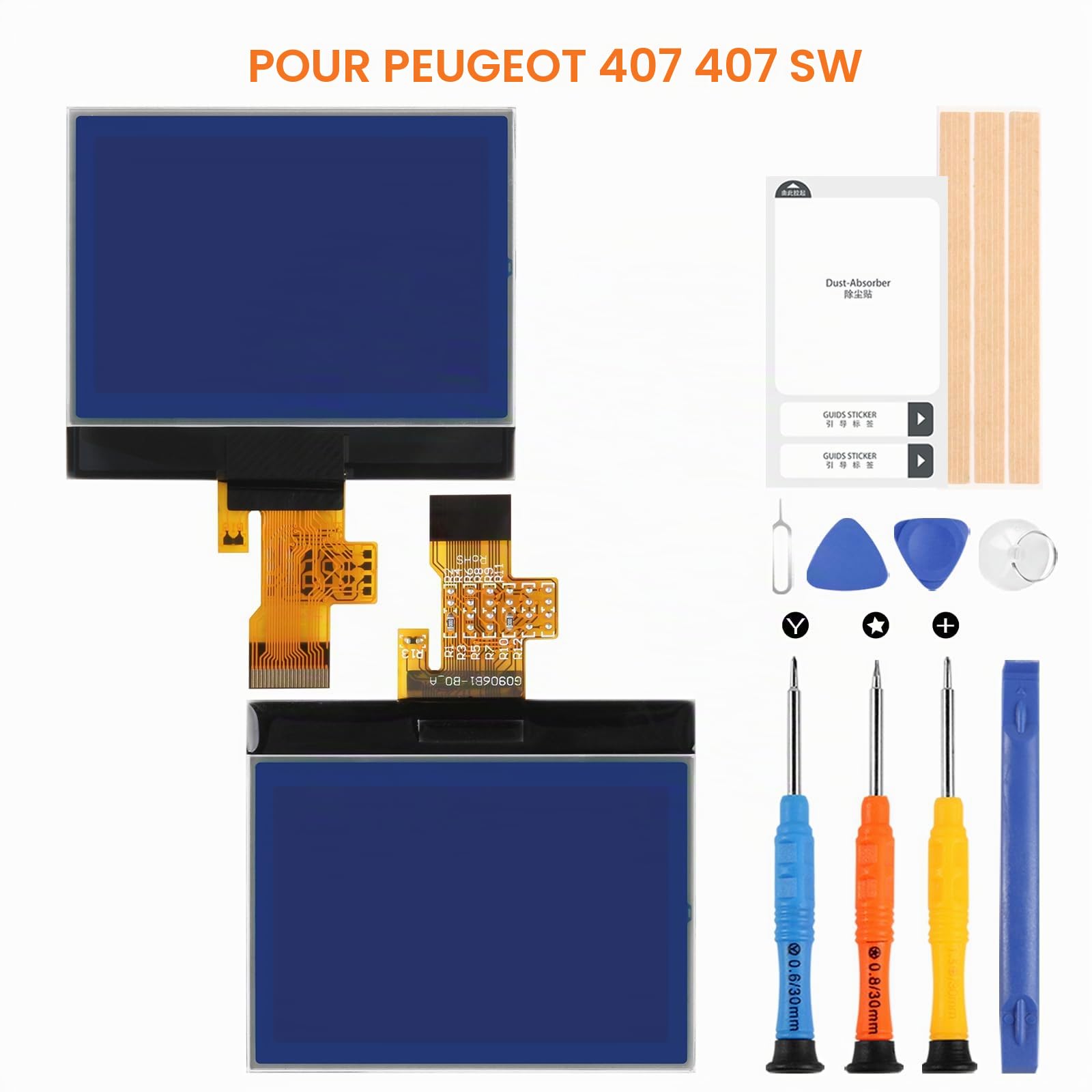 Écran LCD pour Peugeot 407 407SW 2004-2010 HDI Couple Instrument Cluster LCD Display Replacement pour Peugeot 407 Coupé 2005–2010 LCD Screen de Rechange, OEM A2C53119649 9658138580