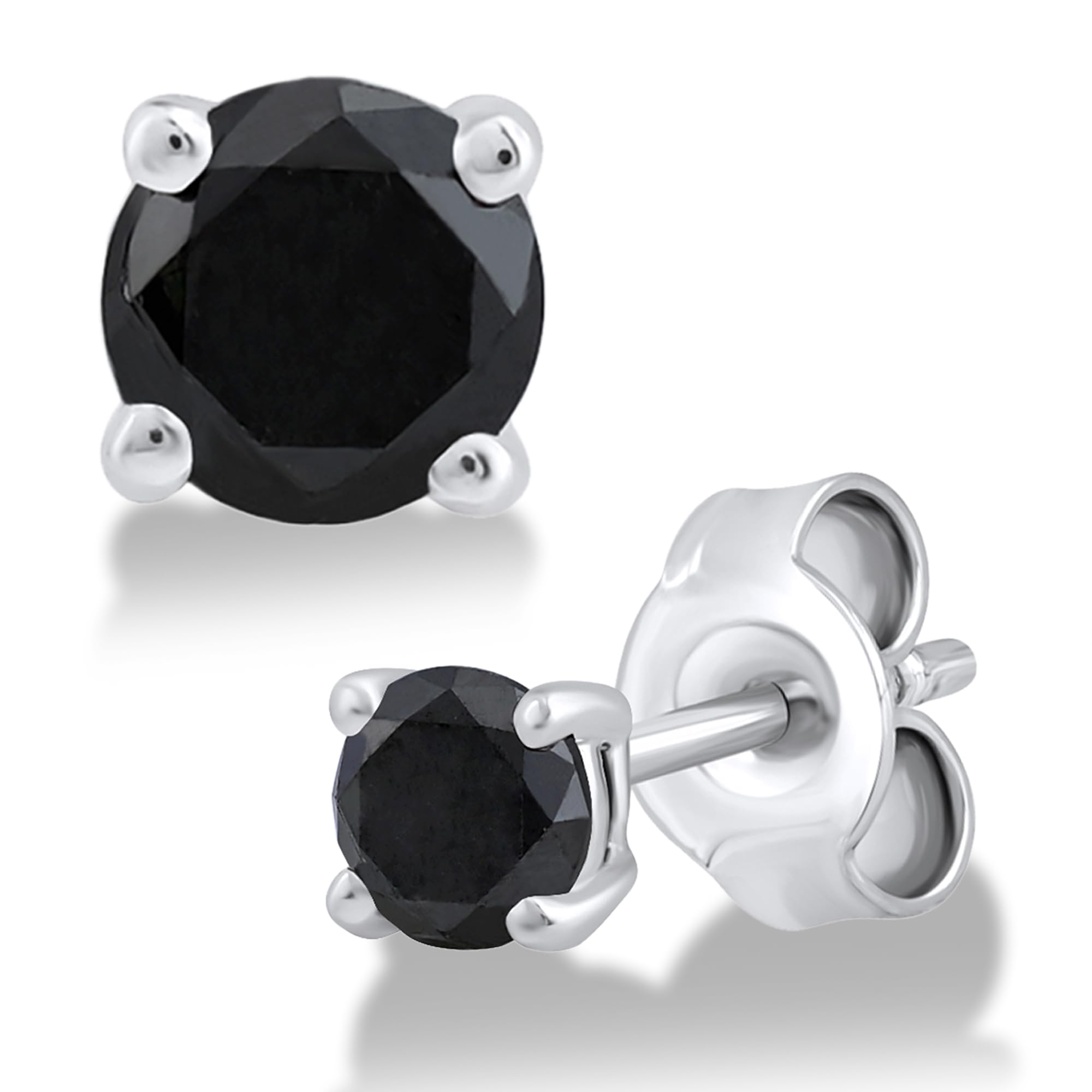 Dewberry 1 00 Ct Round Cut Black Diamond Stud Earrings for Womens 4 Prong Set Push Back Solitaire