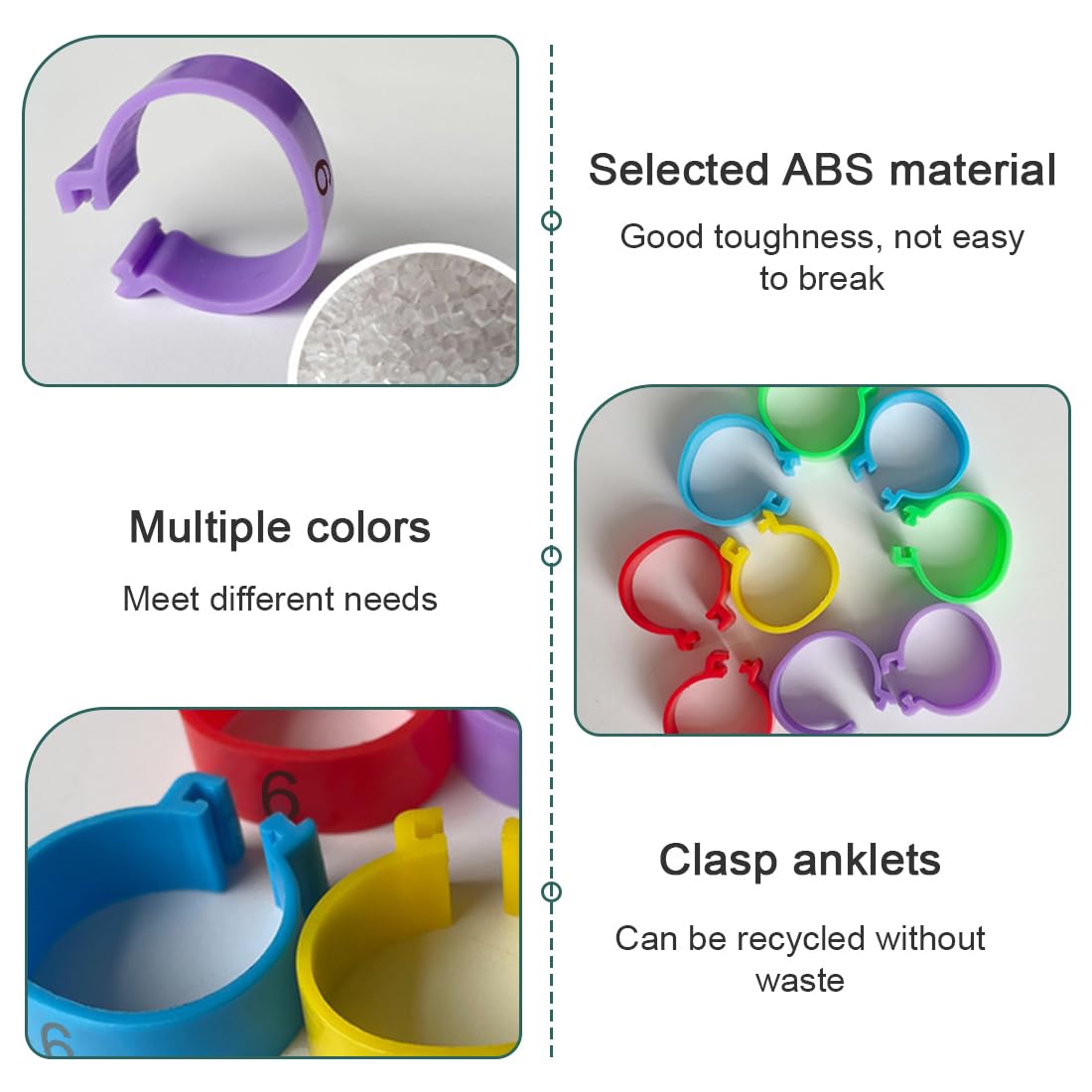 JEYORZY 48 pcs Anillos de identificación de Pollo, anillos para piernas, multicolor, numerados, 16mm