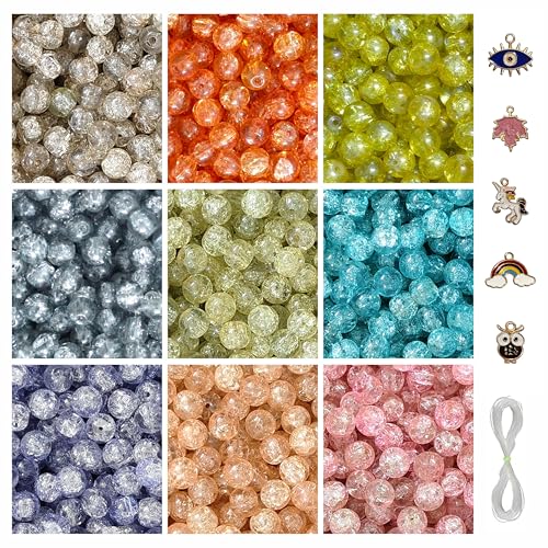 Image of 5 Pcs Charms + 250 Pcs Single Shade Sparkle Glass Beads for Bracelet Making Kit for Women - Beads for Jewellery Making Kit - Bead Set - Crystal Bead Craft - 8mm