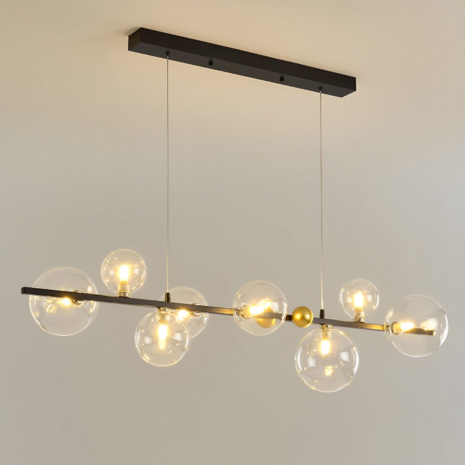 Pilanp Creative Linear Chandelier Nordic G9 LED Pendant Light Indoor Globe Glass Chandelier For Dining Room Office Bar Kitchen Island 8-Lights 43.3in Pendant Light