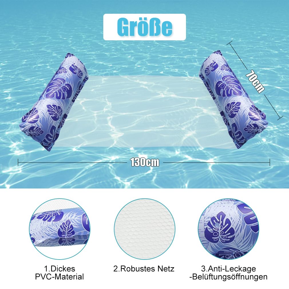 3 Stück Luftmatratze Wasser mit 2 Luftpump und 2 Getränkehalter，4 in 1 Wasserhängematte mit Netz Aufblasbare Schwimmsessel Wasser Matratze Pool Zubehör Liege Sofa Stuhl Sitz Erwachsene Kinder Stabil