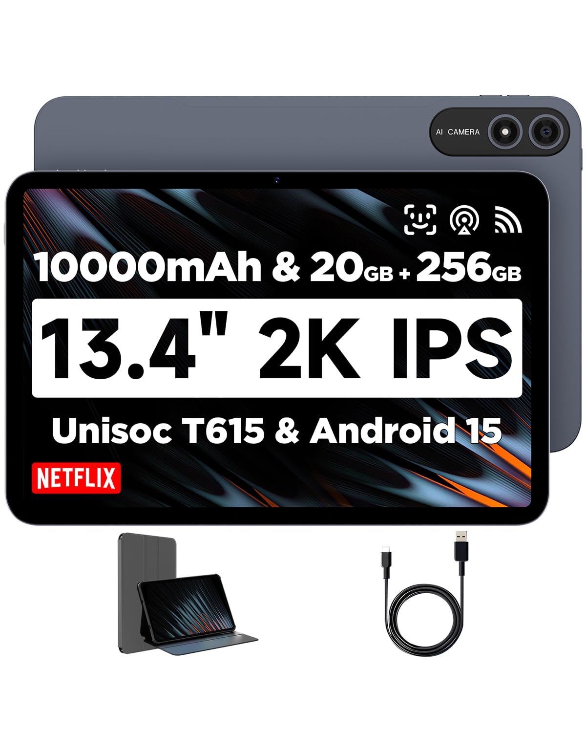 BNCF Bpad 13 Tablet 13,4 pollici Schermo Grande Android 15 Tablet 20GB+256GB 10000mAh, Unisoc T615 Octa-Core 1920x1200 FHD Widevine L1, 16MP Fotocamera 2,4G/5G WiFi+BT5,0+GPS con Custodia Protettiva