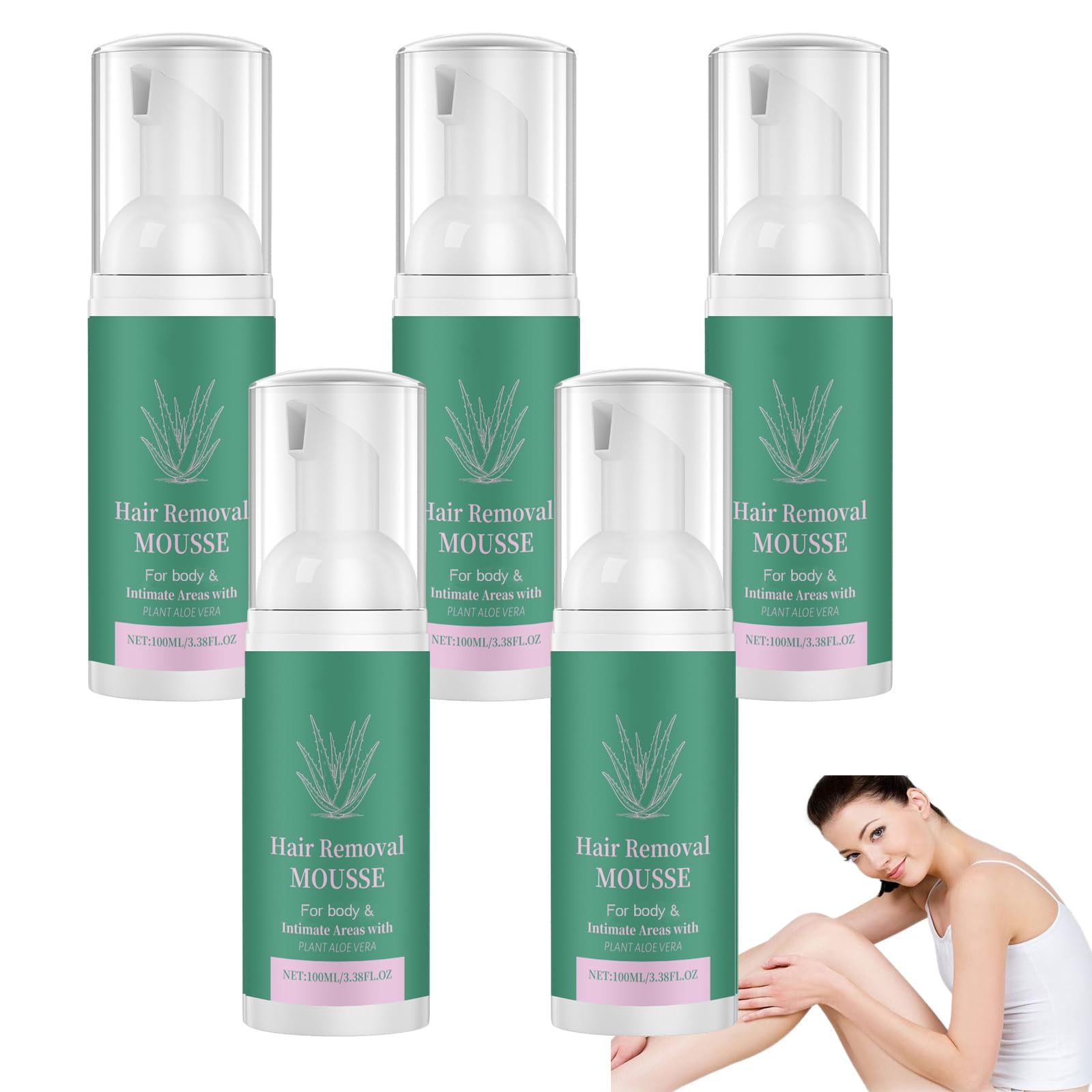 Schiuma depilatoria con aloe e menta, crema depilatoria delicata per donne e uomini, epilatore indolore ad azione rapida per il corpo, gambe, braccia, ascelle, zone intime (5 pezzi)