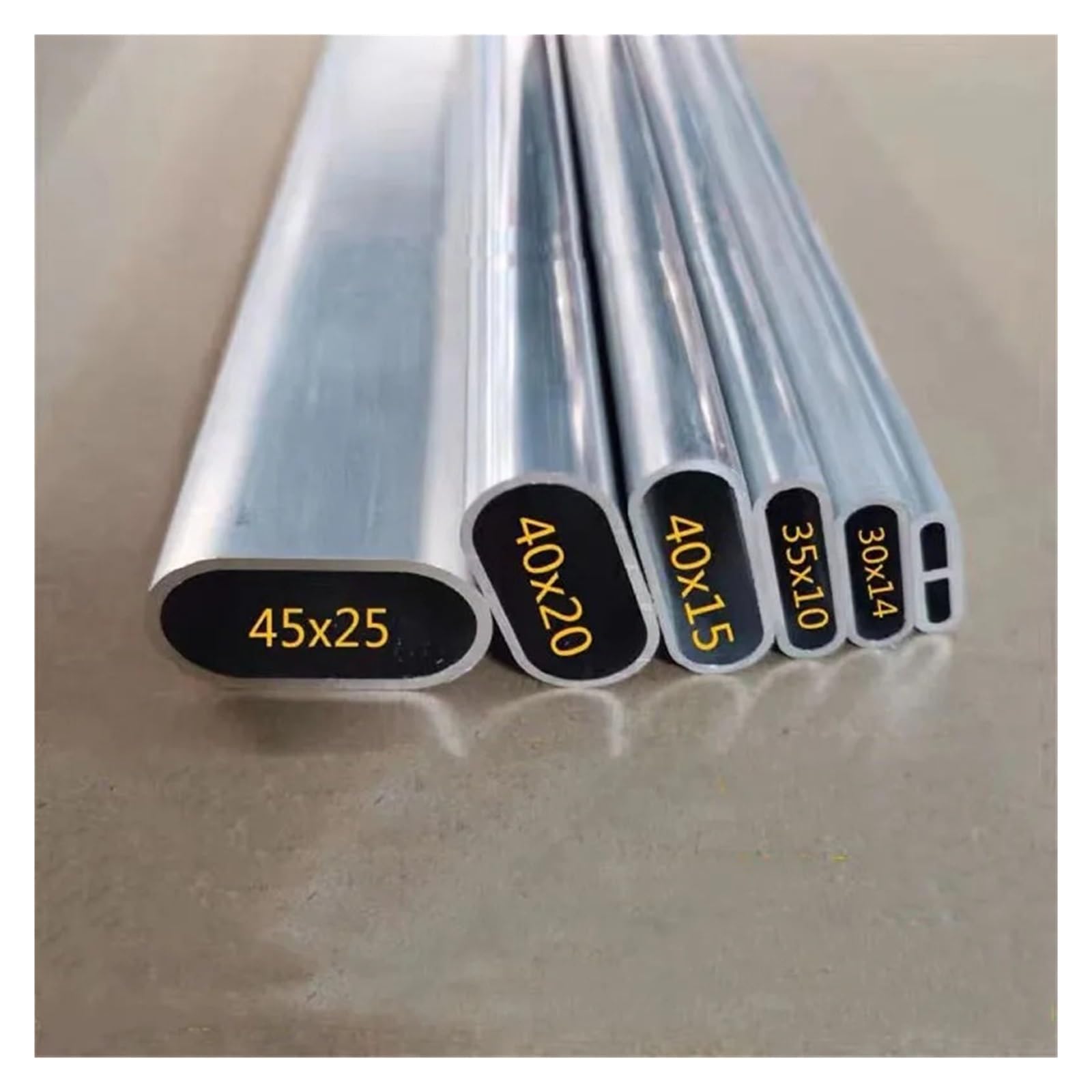 Material de bricolaje de marco de tubo elíptico plano hueco de aleación de tubo ovalado de aluminio de todos los tamaños