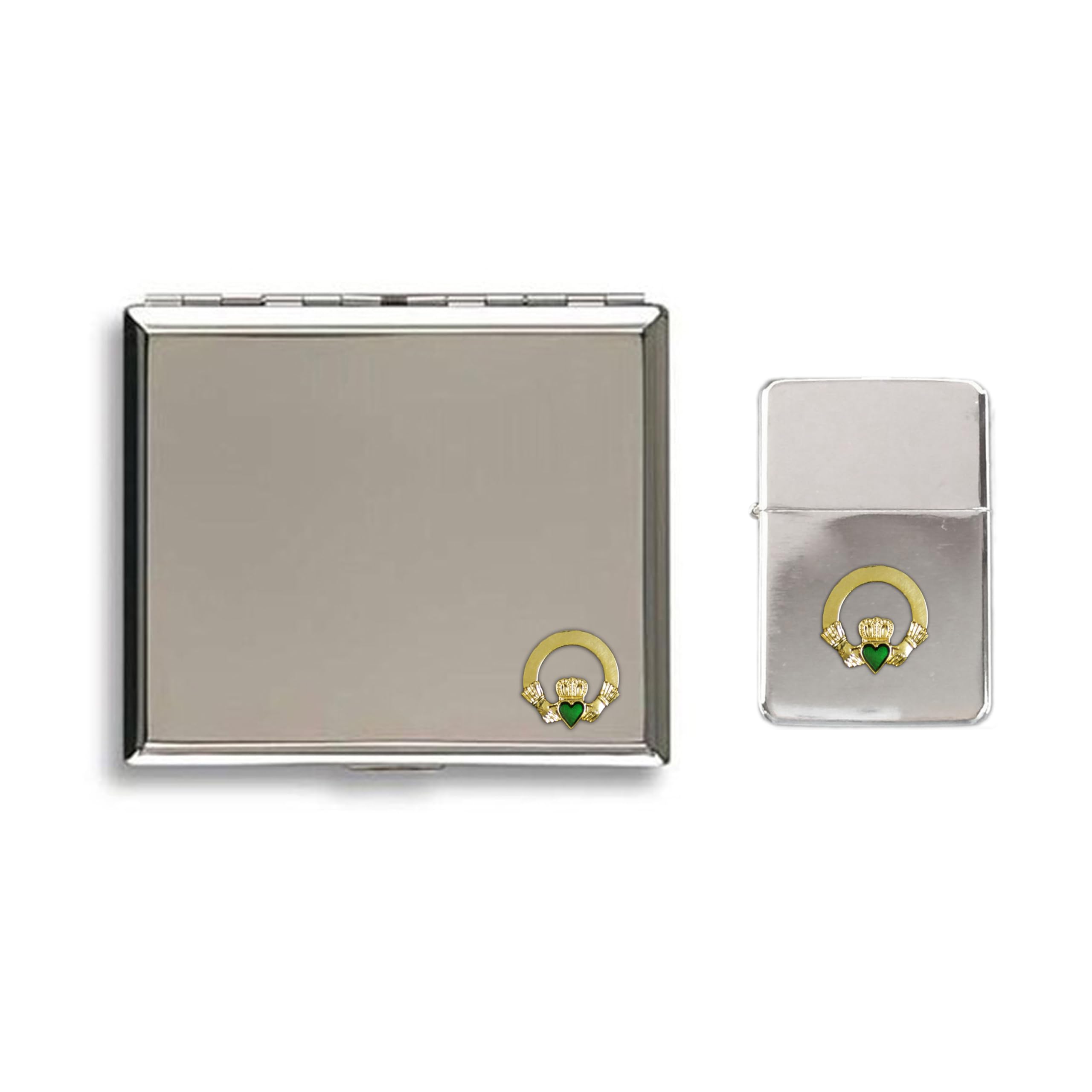 Knight Chrome Irish Claddagh Stormproof Petrol Lighter And Cigarette Case