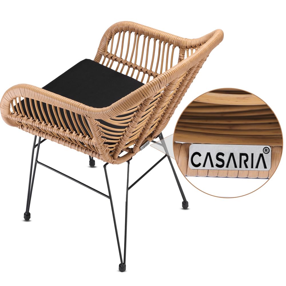 Casaria® Gartenstühle 2er Set Polyrattan inkl. Auflage Armlehne Metall Wetterfest Verstellbar Outdoor Modern Garten Terrasse Balkon Gartensessel Stuhl
