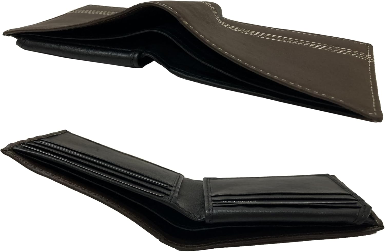 RIVET & BURR Genuine Leather Men’s Bifold Wallet – RFID Blocking Wallet – Single Color Contrast Stitch – Gift Set with Keychain, Vanity Tray & Gift Box (Brown) - Image 4