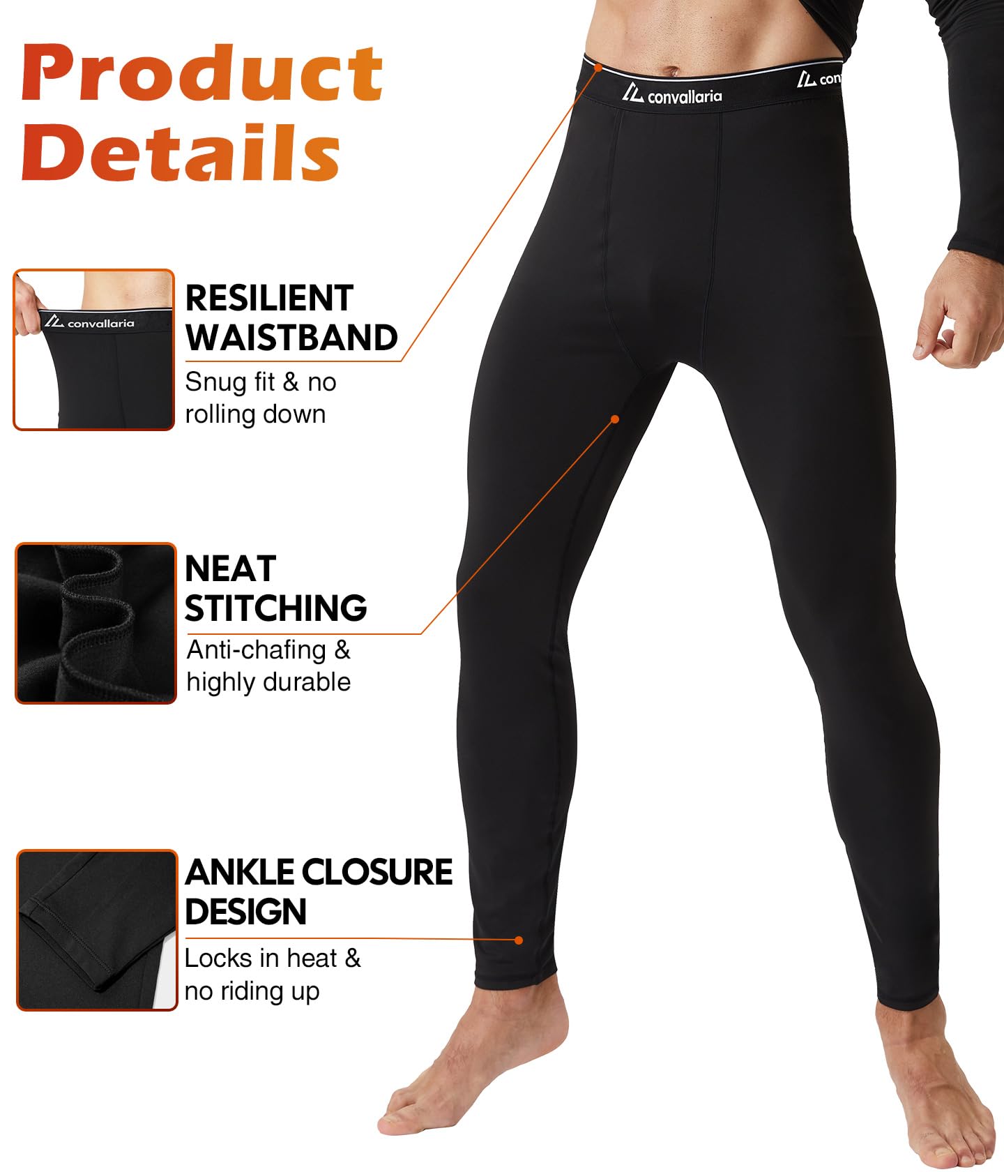 CL convallaria Confezione da 1/2/4 pantaloni termici a compressione da uomo, leggings sportivi da indossare sotto la stagione fredda, taglie S-2XL, 4 pezzi - nero x 4, XL